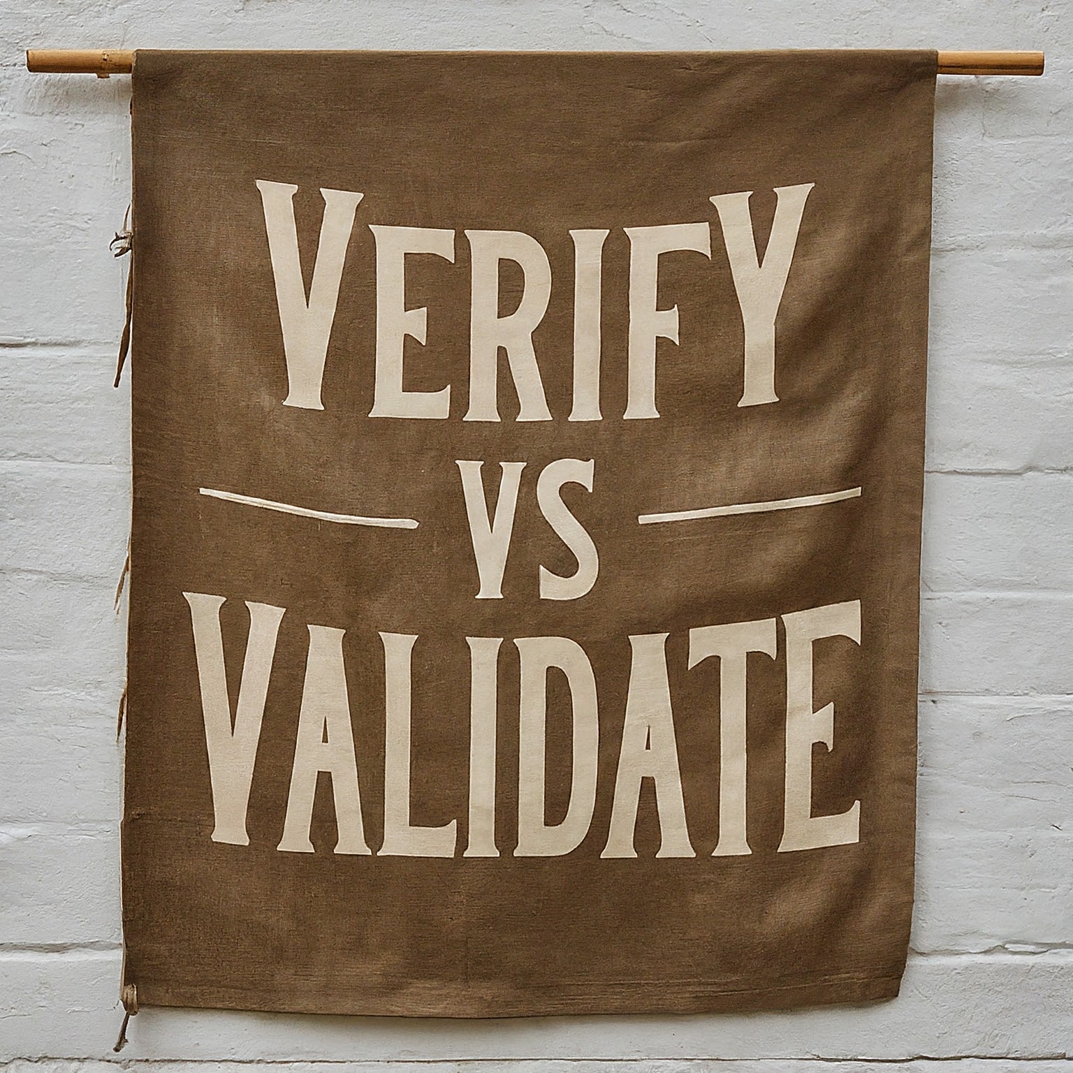 A banner with the words "Verify vs Validate"